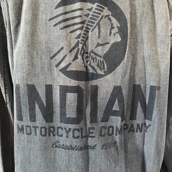 Indian Motorcycles Sz L Chambray denim Logo Printed Button Down Shirt - Picture 6 of 9